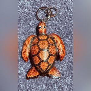 Artisan Turtle Keychain Bag Charm - Vibrant Brown Black Genuine Leather NWOT